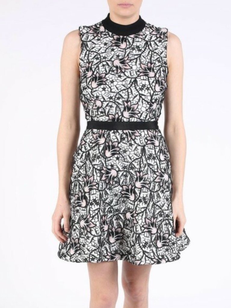 Self-Portrait Nightshade Black, White, And Pink Guipure Mini Dress